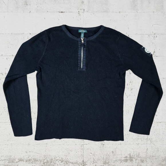 90s Vintage Ralph Lauren Black MCMLXVII Racing Team Half Zip Sweater Size XL - Picture 8 of 8